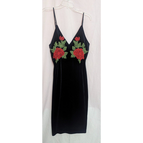 KTOO Black Embroidered Velvet Bodycon Dress S/M H2 Grunge Whimsigoth Fairy G2 - Picture 1 of 6